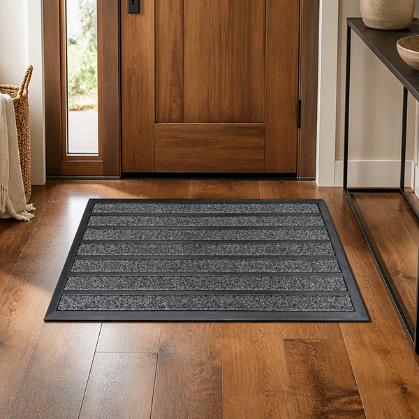 Grey Stripes Geometric All-Season Sturdy Absorbent Non-Slip Rubber Backing Multipurpose Door Mat