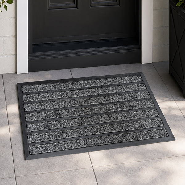 Grey Stripes Geometric All-Season Sturdy Absorbent Non-Slip Rubber Backing Multipurpose Door Mat