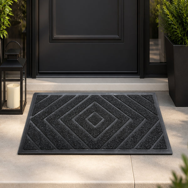 Black Geometric All-Season Sturdy Absorbent Non-Slip Rubber Backing Multipurpose Door Mat