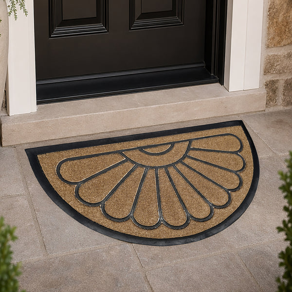 Beige Sunburst Semi-Circle All-Season Sturdy Absorbent Non-Slip Rubber Backing Multipurpose Door Mat