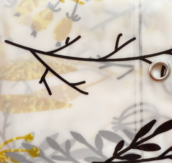 Yellow Black White Transparent PEVA Shower Curtain With Roller Ball Hooks