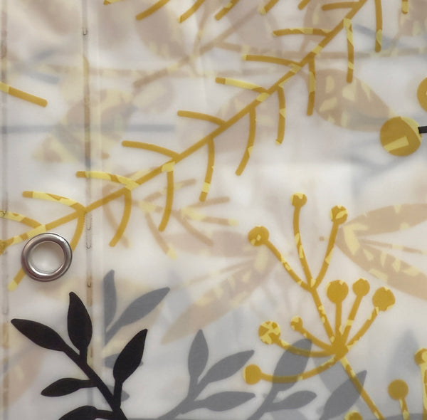 Yellow Black White Transparent PEVA Shower Curtain With Roller Ball Hooks
