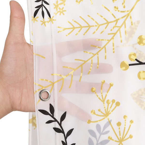 Yellow Black White Transparent PEVA Shower Curtain With Roller Ball Hooks