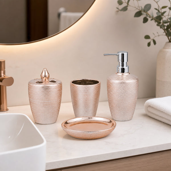 Textured Rose Golden Shimmer Bath Accessories Set - 4 Piece Set