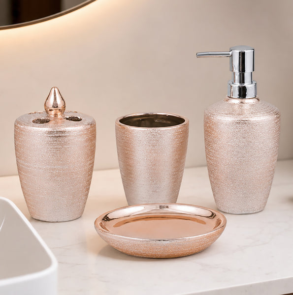 Textured Rose Golden Shimmer Bath Accessories Set - 4 Piece Set