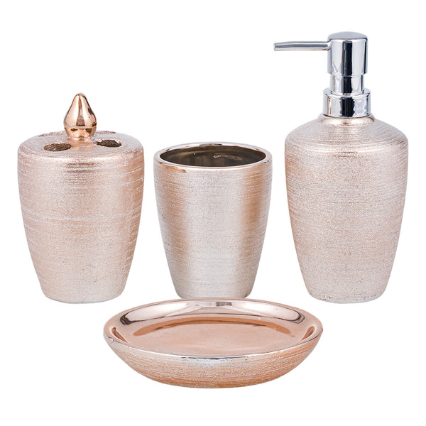 Textured Rose Golden Shimmer Bath Accessories Set - 4 Piece Set