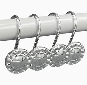 12 Piece Set - Chrome Button Heavy Duty Shower Curtain Hooks Rings Rustproof Metal
