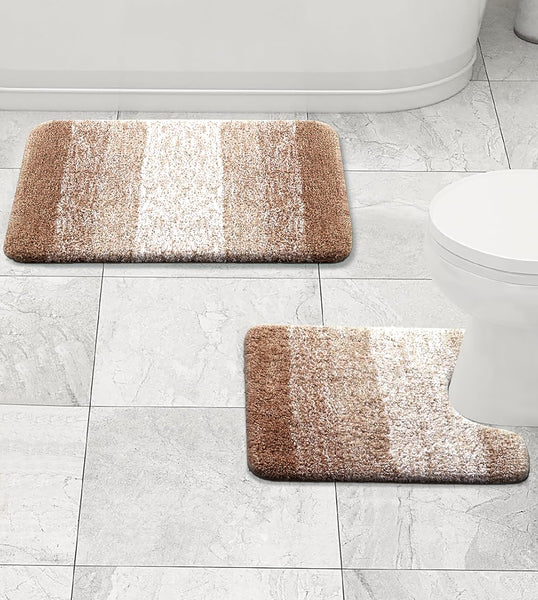 Large 2 Piece Brown Ombre Microfiber Soft Thick Plush Bath Mat Set