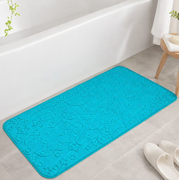 Turquoise Blue Non-Slip PVC Textured Plush Tub & Shower Mat with Suction Cups - 35.75" x 17.5"