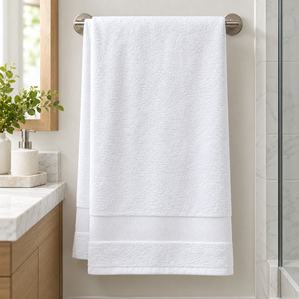 3-Piece White 100% Cotton Bath Towel Set Soft Absorbent Bathroom Towels with Decorative Woven Border