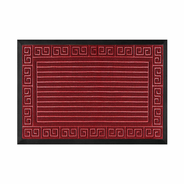 Red Geometric All-Season Sturdy Absorbent Non-Slip Rubber Backing Multipurpose Door Mat