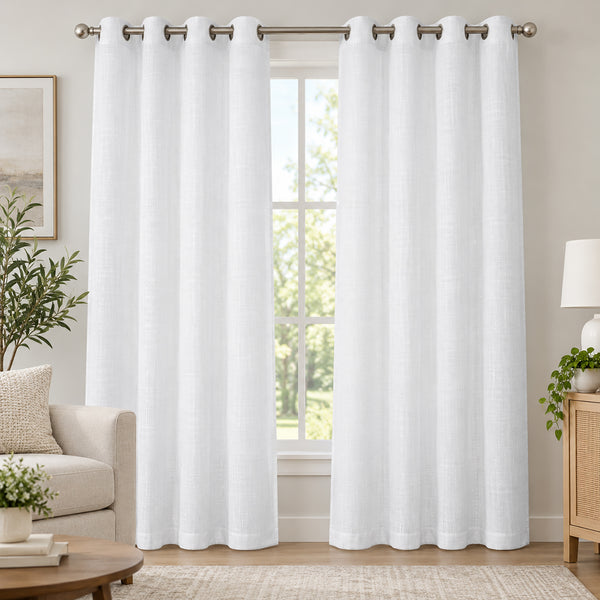 2 Piece White Textured  Grommet Window Curtain Panel Set - 108" Long