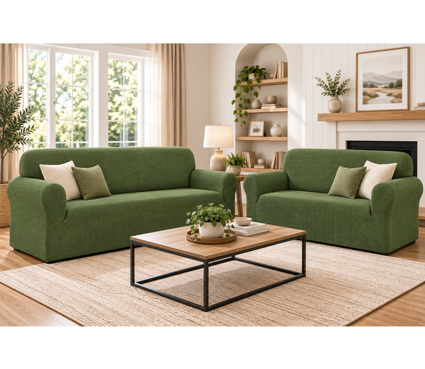 Sage Green 2-Piece Set Slipcover Sofa & Loveseat Cover Protector 4-Way Stretch Elastic