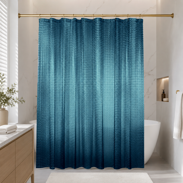 Dark Blue 3D Geometric Vinyl Shower Curtain Liner Waterproof