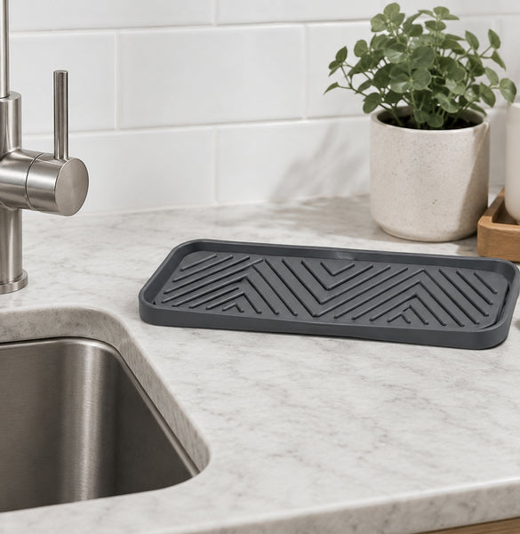 Grey Non-Slip TPR Kitchen Sink Sponge Holder Tray Mat - 2 Pack