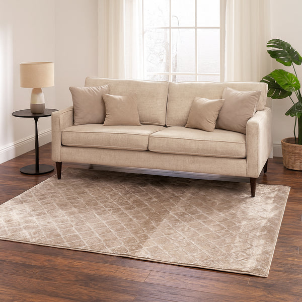 Dark Beige Geometric Diamonds Silky Glam Contemporary Area Rug