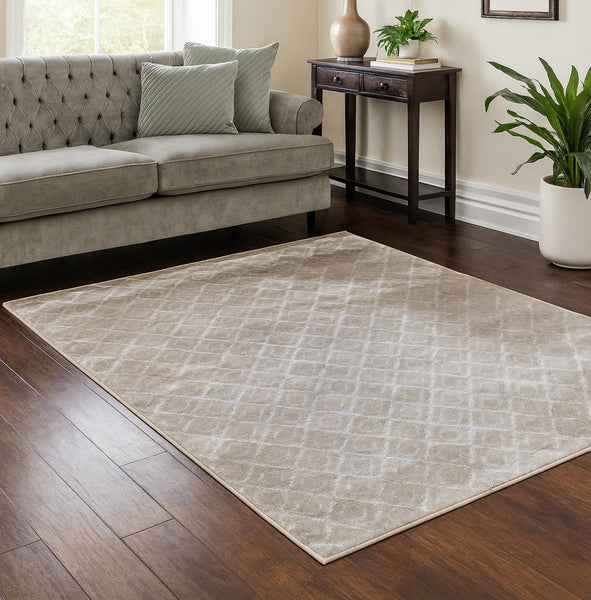 Dark Beige Geometric Diamonds Silky Glam Contemporary Area Rug