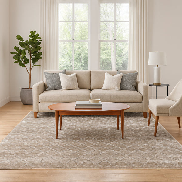 Dark Beige Geometric Diamonds Silky Glam Contemporary Area Rug