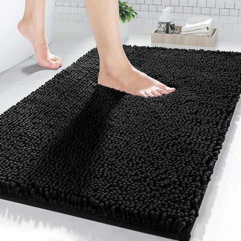 30"x20" - Black Soft Cozy Plush Chenille Bath Mat Bathroom Rug