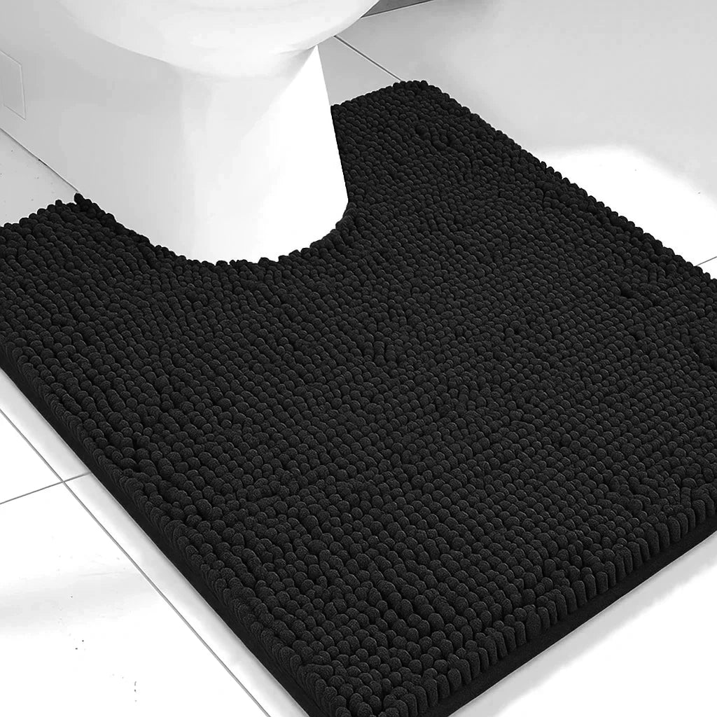 Black Soft Cozy Plush Chenille Contour Bath Mat Bathroom Rug