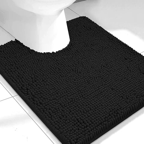 Black Soft Cozy Plush Chenille Contour Bath Mat Bathroom Rug