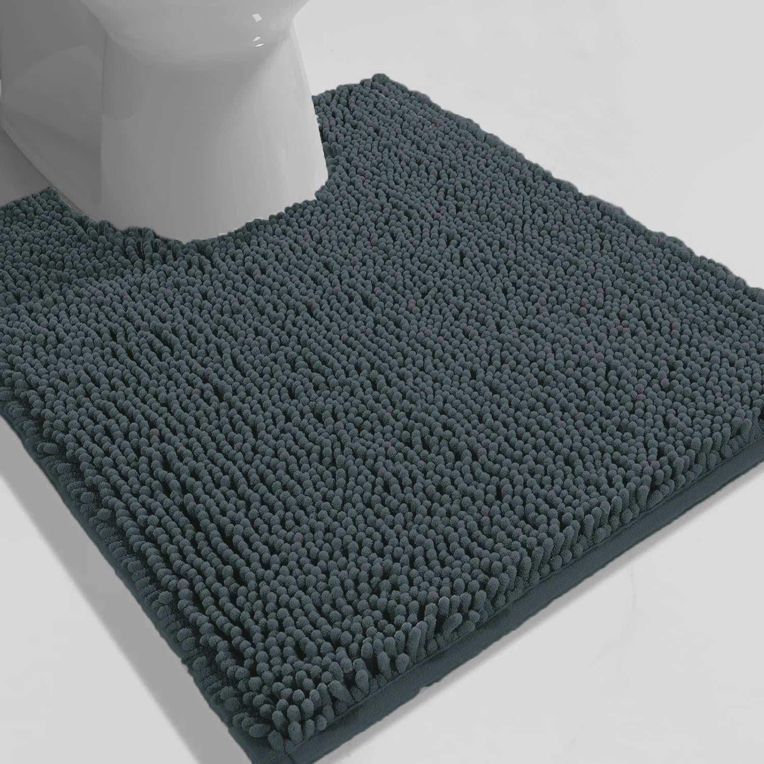 Charcoal Grey Soft Cozy Plush Chenille Contour Bath Mat Bathroom Rug