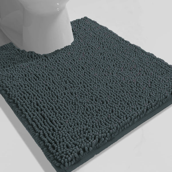 Charcoal Grey Soft Cozy Plush Chenille Contour Bath Mat Bathroom Rug