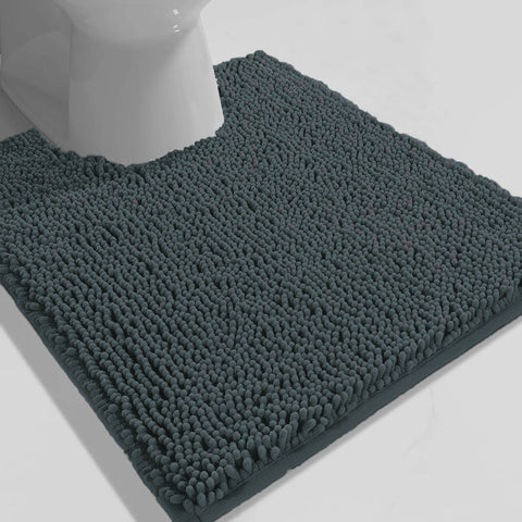 Charcoal Grey Soft Cozy Plush Chenille Contour Bath Mat Bathroom Rug