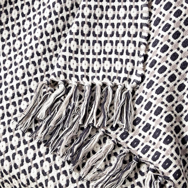 Coffee and Beige Geometric Soft Woven Knitted Cozy Lightweight Throw Blanket with Fringe Tassels - 50"x60"