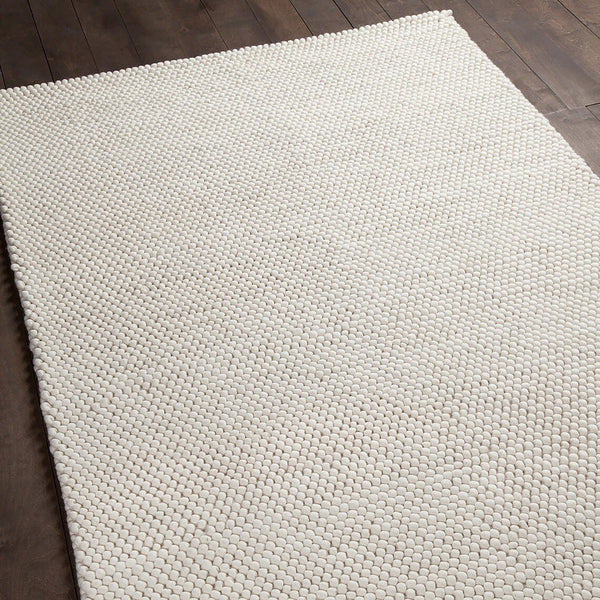 Ivory Cream Chunky Beads Hand-Woven Handmade Wool Natural Area Rug