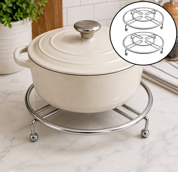 7.3" Round Metal Chrome Iron Trivet for Hot Pots & Pans Heat-Resistant Countertop & Table Protector - 2 Pack