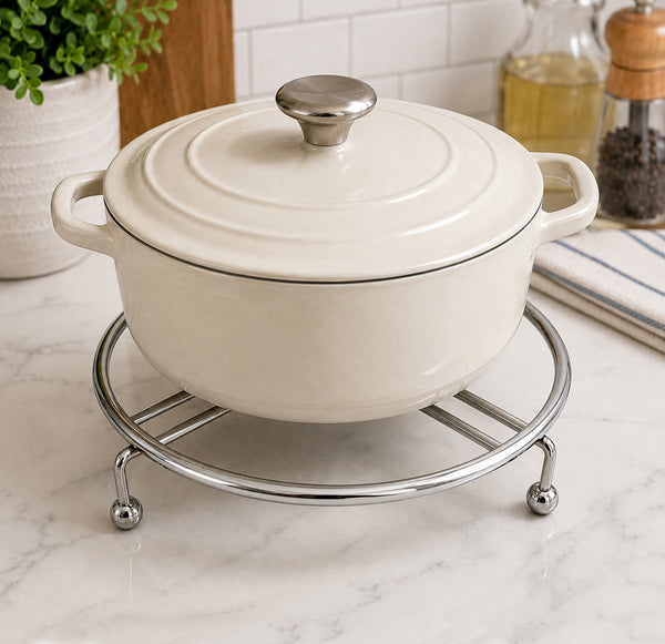 7.3" Round Metal Chrome Iron Trivet for Hot Pots & Pans Heat-Resistant Countertop & Table Protector - 2 Pack