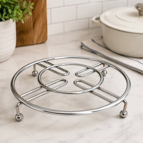 7.3" Round Metal Chrome Iron Trivet for Hot Pots & Pans Heat-Resistant Countertop & Table Protector - 2 Pack