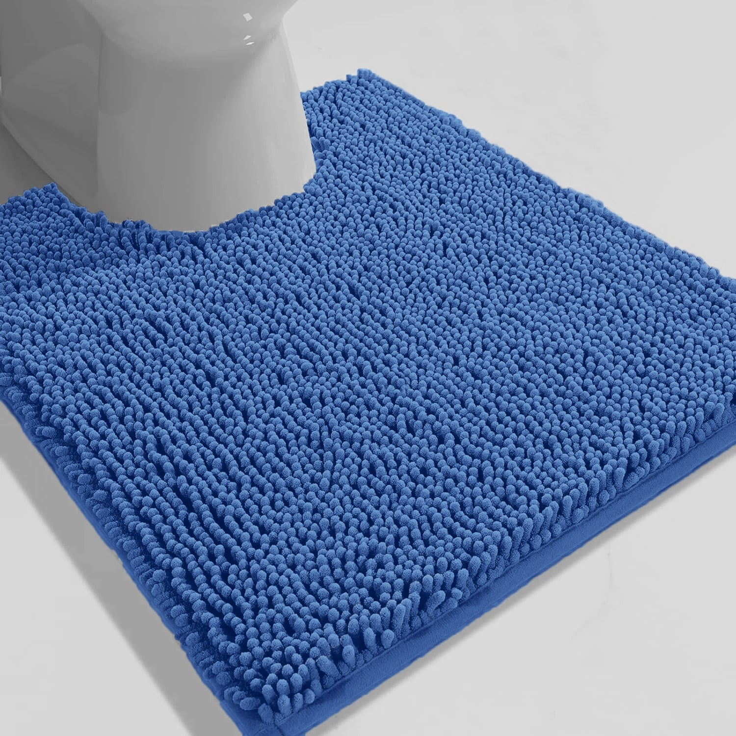 Blue Soft Cozy Plush Chenille Contour Bath Mat Bathroom Rug