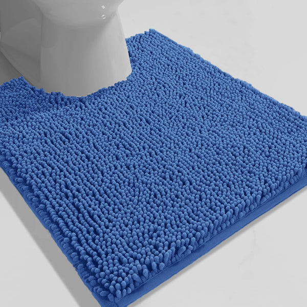 Blue Soft Cozy Plush Chenille Contour Bath Mat Bathroom Rug