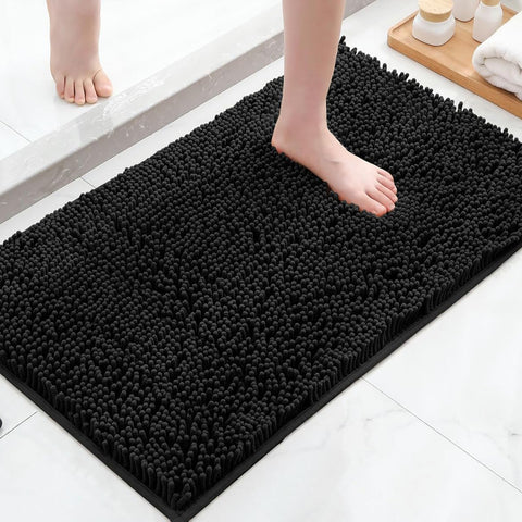 23"x15" - Black Soft Cozy Plush Chenille Bath Mat Bathroom Rug