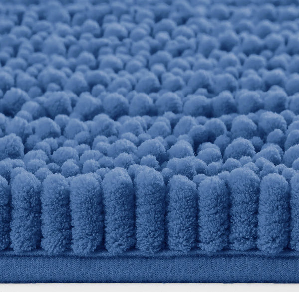 Blue Soft Cozy Plush Chenille Contour Bath Mat Bathroom Rug