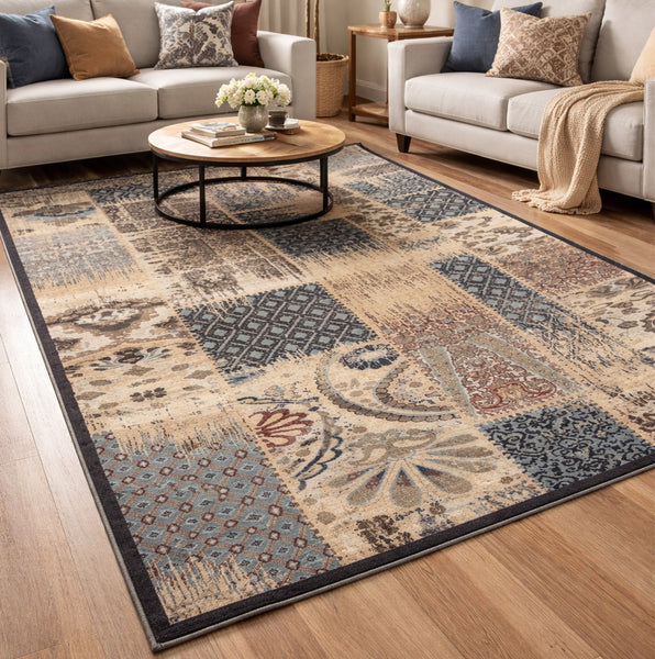 Beige Ivory Vintage Abstract Contemporary Glam Area Rug