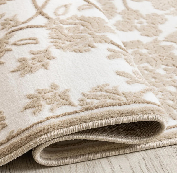 Cream & Beige Floral Traditional Botanical Runner Rug for Hallway & Entryway - 3' x 9'10"