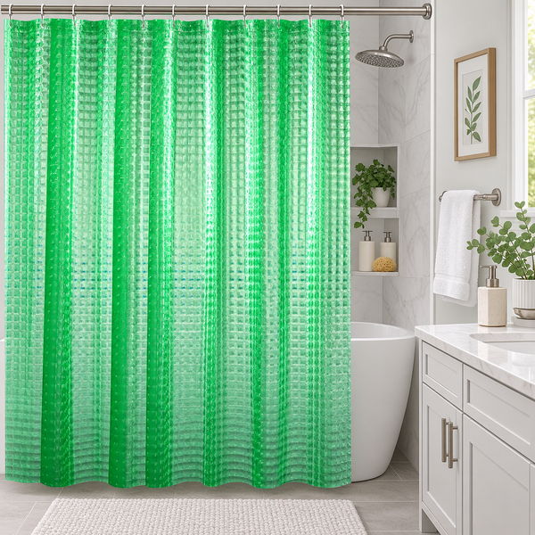 Green 3D Geometric Vinyl Shower Curtain Liner Waterproof