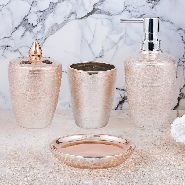 Textured Rose Golden Shimmer Bath Accessories Set - 4 Piece Set