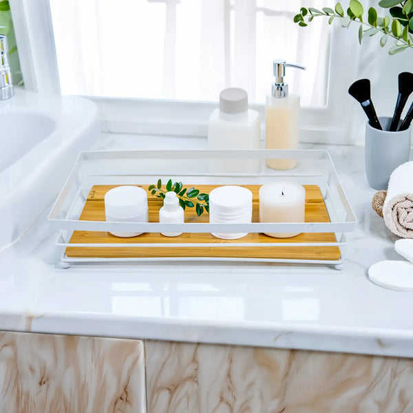 Natural Bamboo Wooden Decorative Storage Organizer Tray - 13.3" x 6.75"