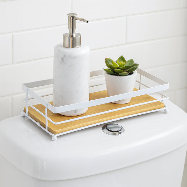 Natural Bamboo Wooden Decorative Storage Organizer Tray - 13.3" x 6.75"