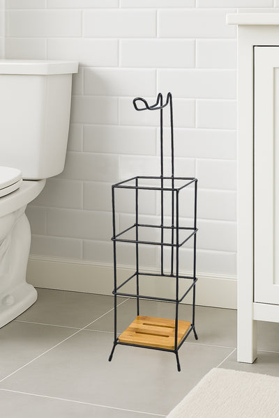 23" Tall - Matte Black Bamboo Toilet Paper Storage Stand Holder