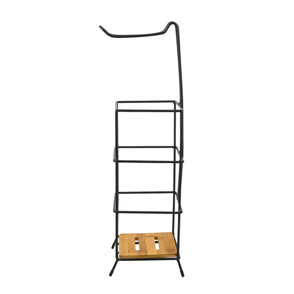 23" Tall - Matte Black Bamboo Toilet Paper Storage Stand Holder