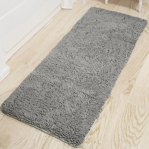 21"x59" - Long Light Grey Soft Cozy Plush Chenille Bath Mat Bathroom Rug