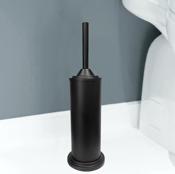 16" Tall - Black Matte Stainless Steel Toilet Brush Set with Holder