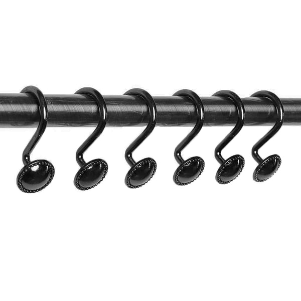 12 Piece Set - Matte Black Button Heavy Duty Shower Curtain Hooks Rings Rustproof Metal