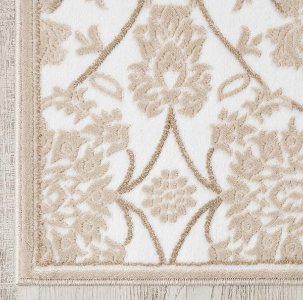 Cream & Beige Floral Traditional Botanical Runner Rug for Hallway & Entryway - 3' x 9'10"