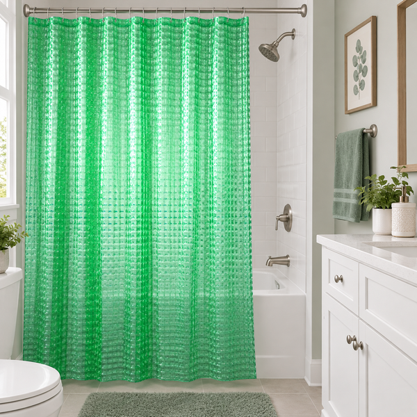 Green 3D Geometric Vinyl Shower Curtain Liner Waterproof